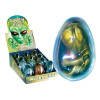 9cm egg containing baby alien in putty goo.  Stretch and string it, web it, bounce it, blow it  or colour mix it!  Assorted colours in display  box of 12.  Age 3+.