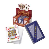 Display box of 12 packs of plastic coated playing  cards.  Gloss finish and security sealed.