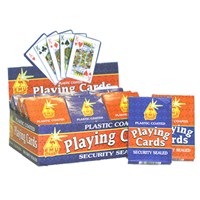 Security sealed plastic coated playing cards.  Display box of 12.
