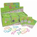 Shaped bracelets that snap back into shape. 12  Piece packs in display box of 54.  14 Assorted  themes.  Age 3+.