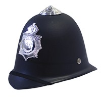 Tough policeman's helmet with chin strap.  One  size fits all.