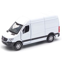 White Mercedes Benz Sprinter Die Cast Van with  pull back and go feature. 3+