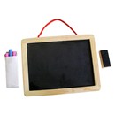21 x 16cm traditional chalkboard with board  rubber and packet of coloured chalks.  Age 3+.