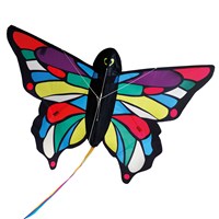 Brookite Tropical Butterfly is made from polyester ripstop with fibreglass struts. Single line with 1 handle. For use in a light-moderate breeze (Bf 2-4). Dimensions (H) 80cm x  (W) 107cm. Recommended Age 3+