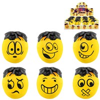 Assorted face 6cm Squeeze balls.  display box of 12.