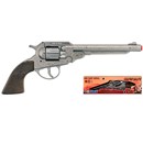 27.5cm Die cast metal gun with western style  detailing and wood effect plastic butt.  Use with  8 shot caps.  Boxed.  Age 3+.