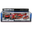 Set of 4 free wheeling emergency vehicles  including helicopter and fire engine. Diecast  metal and plastic parts. Age 3+.