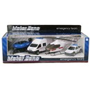 Set of 4 free wheeling emergency vehicles  including helicopter and rescue boat.  Diecast  metal and plastic parts. Age 3+.
