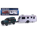 1:32 Scale car with detachable towing caravan.  Free wheel action, detailed features and opening  caravan door.  Diecast metal and plastic parts.  4  Assorted.  Age 3+.