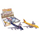 19cm diecast metal jumbo jet with pull back and  go action and uplift door feature.  Display box  of 6 assorted.  Age 3+.