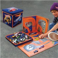 Hot Wheels storage cube capable of holding up to  300 cars.  Unzips into a road design playmat.  Cube size 11.25"x 11"x 11.25".  Age 3+.