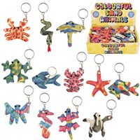 Assorted Sand Animal Keyrings. Bright & Vibrant  Colours with foil dots. Age 3+