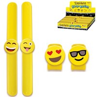 Bright Yellow Slapband with Emoji Style Faces in  Display Box. Full Assortment. Age 3+