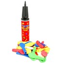 Manual balloon pump with 30 round balloons in  assorted colours.  Poly bag with header card.  Age  3+.
