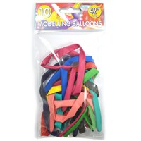 10 Modelling balloons assorted colours.  Poly bag  with header card.  Age 3+.