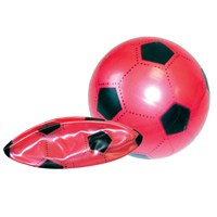 Brightly coloured football comes deflated in net  bag for easy storage.  20cm diameter when  inflated.  Assorted colours.