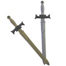 66cm long lightweight hollow plastic sword with  scabbard.  Gold and silver assorted.