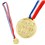 Gold coloured plastic winners medal with  tri-colour ribbon and clasp.  Bag of 72.  Age 3+.