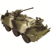 38cm IFV with moving gun turret and 6  personnel positions.with opening hatch covers.  Includes two fully articulated action figures and  accessories.  1:18 scale.  Age 3+.