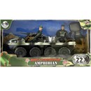 22cm amphibian transport vehicle with 2 fully  articulated figures (9.53cm) and weapons.  1:18  scale.  Age 3+.