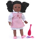 36cm (14") soft bodied black girl  doll with afro hair, sleeping eyes, deluxe outfit,  shoes, hair brush and hair scrunchies.  Age 18m+.