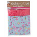High quality soft fabric quilt and  pillow set with exclusive design, suitable for  dolls up to 46cm (18").  Age 3+.