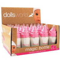Tip the bottle up to see the milk disappear.  With  baby sounds: crying, drinking and giggling.  Display box of 20.  Age 18m+.