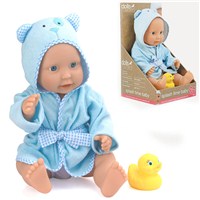 41cm (16") anatomically correct bathable baby in  towelling robe and nappy. Includes vinyl duck.  Age 18m+.