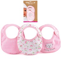 3 Pack of deluxe baby bibs.  Suitable for dolls up  to 46cm (18").  Age 18m+.