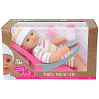 30cm (12") Soft Bodied doll with Baby Carrier. Press her tummy to hear 16 different sounds. Also includes dummy and bottle. Age 18m+