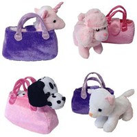 18cm fabric handbag with velcro fastening.  Contains removeable cute plush animal friend.  Assorted styles.  Age 3+.