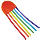 Brookite Rainbow Jellyfish Kite made from spinaker nylon with fibreglass struts. Single line with 1 handle. For use in a light-moderate breeze (Bf 2-4). Dimensions (H) 195cm x  (W) 28cm. Recommended Age 3+