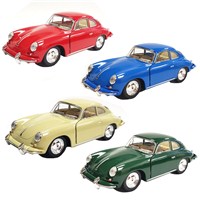 5" Diecast metal licenced classic Porsche 356B Carrera with opening doors and pull back and go action. Assorted colours in display box of 12.  Age 3+.