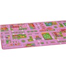 Pink themed. City scene road playmat . Easy to clean, water resistant and highly durable 100% nylon pile. Great for childrens creativity and roleplay. Size 1.9m x 1m.