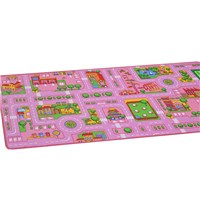 Pink themed. City scene road playmat . Easy to clean, water resistant and highly durable 100% nylon pile. Great for childrens creativity and roleplay. Size 1.9m x 1m.