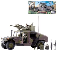 Humvee Assault Vehivle with 2 fully articulated figures. Includes various accessories. Humvee length 26cm. Figure Height 9.5cm.  1:18 scale. Age 3+.