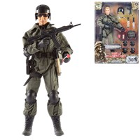 Detailed military action figure dressed in full uniform with over 30 articulated points. Includes a variety of accessories such as a rucksack, helmet, dagger with case, knee pads and much more. Height 30.5cm.  1:6 scale  Age 3+.
