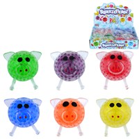 Squeezy ball with gel bead inside. The ball has legs, ears and eyes to look like a pig. 6cm width. 6 assorted vibrant colours.  Age 3+