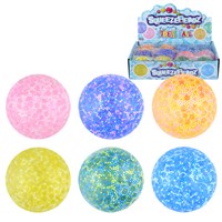 Sturdy stress ball with a combination of putty style slime, gel beads and coloured beads. Extremely durable when squeezed. Watch the beads and putty move. 6 assorted.  Width 6.5cm. Age 3+