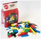 Pack of 100 assorted plastic construction bricks, made from high quality plastics. Fully compatible with all other main brick construction brands! 4yrs+