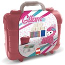 Plastic mini travel case with 5 wooden backed  rubber stamps, water soluble ink pad, 10 colouring  pencils, colouring book and stickers.  Age 3+.