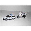 Free wheel Police emergency services incident car and  motorbike with detailed features.  Diecast metal  and plastic parts.  Age 3+.