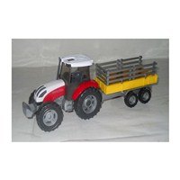 1:32 Scale free wheeling tractor with opening  bonnet and detachable open trailer.  Diecast metal and  plastic parts.  Length 28cm. Age 3+.