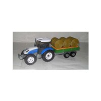 1:32 Scale free wheeling tractor with opening  bonnet and detachable bailer trailer.  Diecast metal and  plastic parts.  Length 28cm. Age 3+.