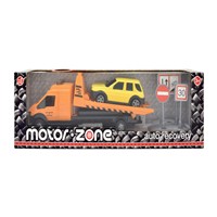 1:48 car recovery vehicle with working lift and  engine sounds. Comes with car and road signs.  Boxed with 'Try Me' function.  Diecast metal and  plastic parts.Age 3+.