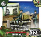 2 military figures with 22 articulated points. Includes Quadbike, wired fencing and various accessories.1:18  scale. Age 3+.