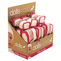 Pack of 4 nappies in a reusable zipped pvc carrybag. Suitable for all dolls up to 46cm (18"). 24 pcs per display box. Ages 3+